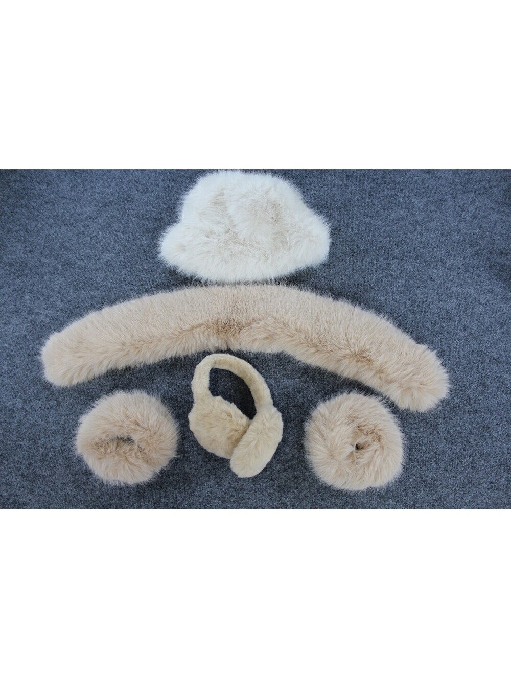 Cream Faux Fur Winter Accessory Set Hat Headband Earmuffs